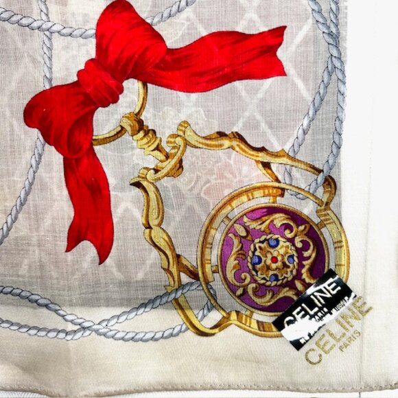 New Sticker On Celine Paris 19"MiniScarf/Handk+2 Other Beige floral  cotton (5 - Picture 7 of 11